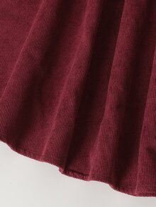 SHEIN Tween Girl Tween Girl Autumn/Winter Large Collar Ditsy Floral Patchwork Corduroy Ruched Full Skirt Puff Long Sleeve Dress Burgundy Casual Vacation Elegant Girls Dress Christmas New Year Dress - Burgundy - View 8