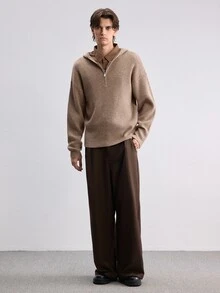 Manfinity CasualKnits 男士純色休閒日常連帽衛衣 - 卡其色 - 查看 6
