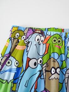 SpongeBob SquarePants | SHEIN Plus Size Men's Cartoon Print Top And Shorts Pajama Set - Green - View 10