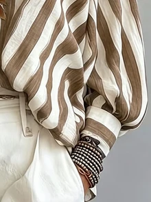 Women's Autumn/Winter New Hot-Selling Wide Stripe Print Pattern Casual Versatile Shirt - Multicolor - View 3