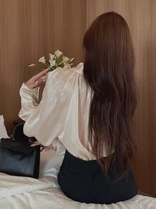 DAZY Women's French Style Gentle Long Sleeve Blouse For Dating And Vacation - Apricot - View 2