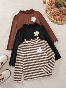 SHEIN 3PCS Young Girls T-Shirts Kids Young Girl Young Girl - Multicolor - View 1