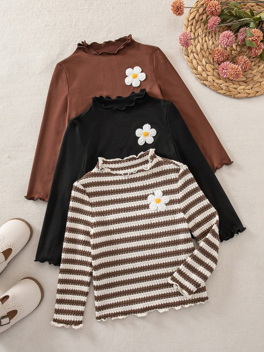 SHEIN 3PCS Young Girls T-Shirts Kids Young Girl Young Girl - Multicolor - View 1
