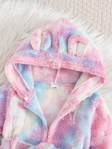 SHEIN 女嬰彩色螢光雙面人造毛皮可愛3D設計連帽居家服 - 彩色 - 查看 6