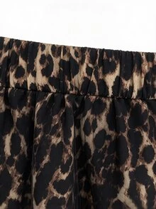 SHEIN LUNE CURVE Plus Size Women's Asymmetrical Hem Chiffon Wide Leg Casual Pants, Suitable For Vacation - Multicolor - View 4