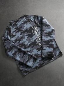 PAVTROS Men's Camouflage Print & Letter Print Long Sleeve T-Shirt - Multicolor - View 2