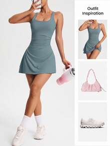 CourtClass CourtClass Women's Solid Color Casual Minimalist Daily Travel Sports Dress - Foam Green - View 5