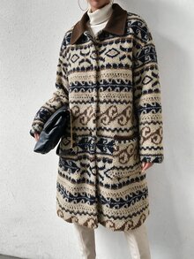 Ria Solene Patterned White Mid-Length Button-Up Women's Jacket - Multicolor - View 6