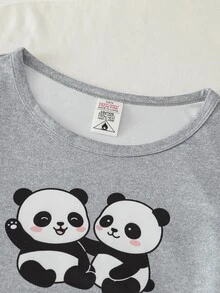 3pcs Tween Girl Koala Print Round Neck Short Sleeve Top, Plaid Elastic Waist Shorts/Pants Casual Pajama Set - Multicolor - View 7