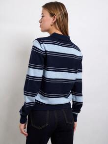 Nöista Knitted Casual Polo Collar Striped Shirt - Blue - View 4