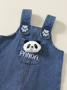 SHEIN 男女嬰兒/幼兒秋冬可愛熊貓娃娃牛仔吊帶褲，嬰兒牛仔連身褲，冬季連身衣，聖誕 - 藍色 - 查看 4