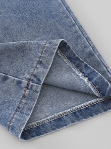 SHEIN 青少年女孩秋季套裝 2件組圓領拼接T恤與刺繡牛仔褲，秋冬休閒穿搭 - 紅色 - 查看 6