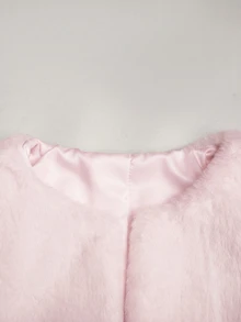 SHEIN 青少年女孩極簡風人造毛皮外套，適合派對與戶外穿著，秋冬款 - 淺粉色 - 查看 6