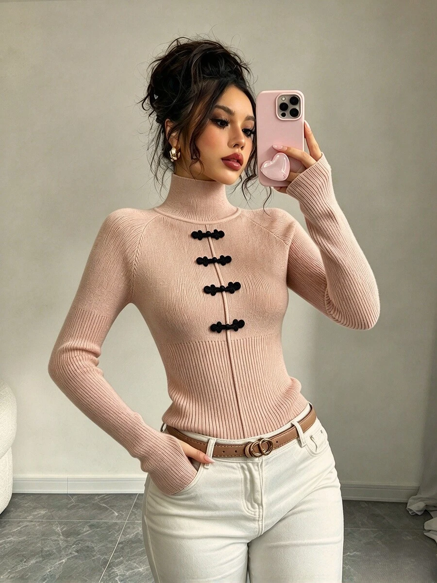 SHEIN 秋冬時尚新款中式拿破崙套頭毛衣