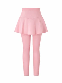 SHEIN 少女心形圖案休閒日常穿著緊身內搭褲 - 粉色 - 查看 2