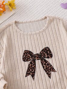 SHEIN Young Girl Applique Embroidery Round Neck T-Shirt And Pants Set - Beige - View 5