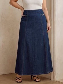 Anewsta Plus Women's New Casual Fashion Vacation Spring/Summer White Plus Size Skirt - Navy Blue - View 3