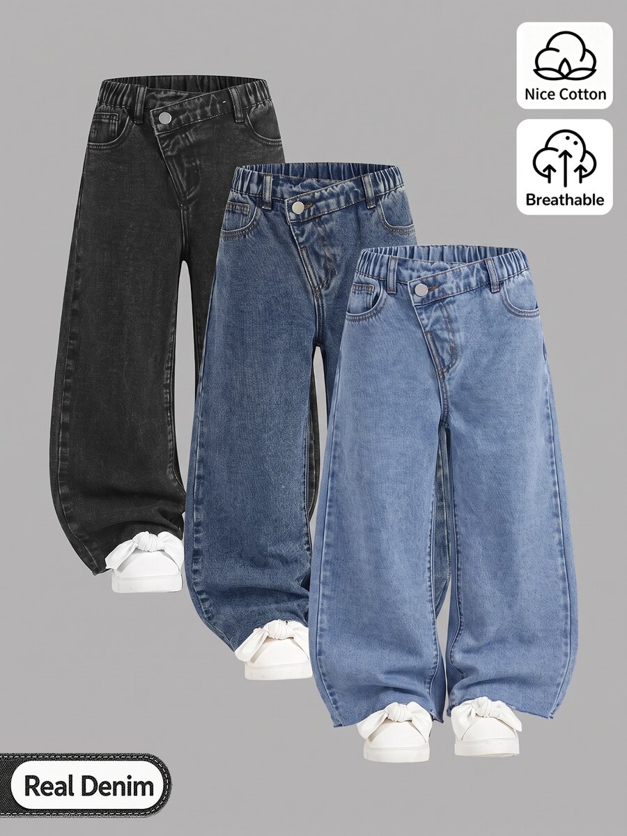 SHEIN 3PCS Tween Girls Jeans - Multicolor - View 1