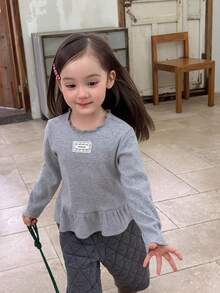 DAZY Infant (Girl) Ruffle Trim Long Sleeve Solid Color Korean Style Top - Grey - View 8