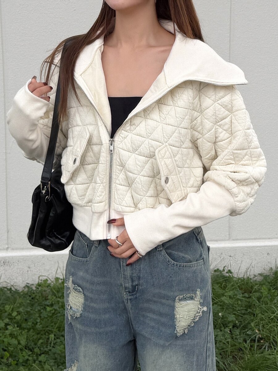 FRIFUL Women's Zipper Casual Versatile Daily Wear Long Sleeve Jacket - Apricot - View 1