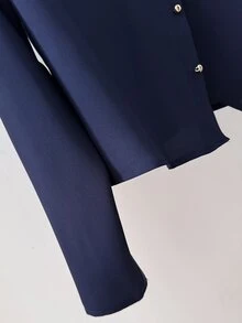 Rusticease Middle-Aged Women Solid Color Casual Daily Long Sleeve Top - Navy Blue - View 4