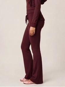 SHEIN BAE Women's Solid Color Drawstring Waist Casual Flare Leg Sports Pants - Burgundy - View 6
