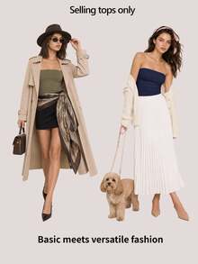 SHEIN BASICS 女款純色修身百搭日常休閒居家旅行抹胸上衣 黑色 夏季極簡百搭休閒日常白天穿搭 - 藏蓝色 - 查看 7