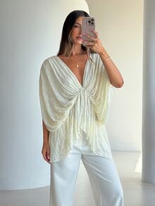 Aloruh Women's Sweet Pleated Lace Asymmetrical Hem Top - Apricot - View 3