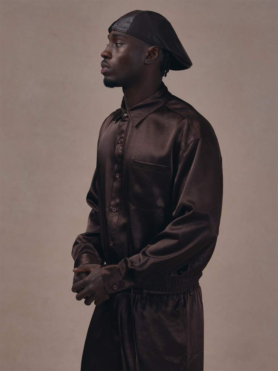 Musero Elasticated Hem Shirt Patch Pocket Detail Button Closure Co Ord Shirt Only Autum Winter Essentials - Brown - View 1