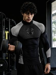 GymBeat 男士蜘蛛圖案插肩袖長袖運動T恤，健身房穿著 - 彩色 - 查看 3