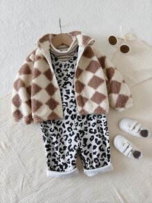 SHEIN 中性嬰兒男/女童幼兒秋冬休閒可愛豹紋燈芯絨連身褲吊帶褲，嬰兒連身褲，嬰兒冬季衣物，萬聖節 - 彩色 - 查看 7