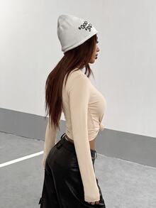 StreetHx 女款休閒舒適柔軟長袖T恤，秋季百搭 - 奶油色 - 查看 2