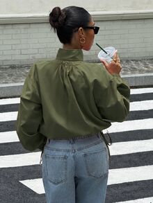 Muchica 軍綠色編織女款休閒夾克 - 軍綠色 - 查看 2