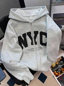 SHEIN 兒童青少年男孩休閒運動嘻哈風保暖內裡加厚灰色花卉連帽衛衣 Y2K 上衣，適合秋冬、學校、家庭聚會、度假、派對，秋季穿搭、冬季穿搭，男孩兒童套裝 - 灰色 - 查看 2