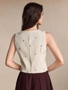 BizChic Women's Embroidered Button Thin Blazer Vest - White - View 3