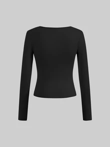 SHEIN EZwear 女款素色方領長袖休閒百搭T恤（3件組） - 彩色 - 查看 8