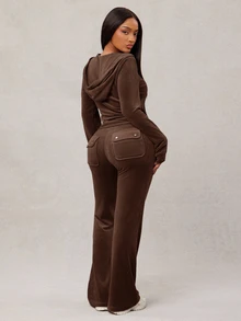 Radiana Plus Size Women Solid Color Hoodie And Pants Casual Everyday 2 Pieces Set - Brown - View 1