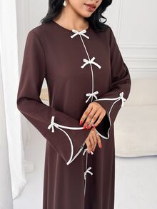 Al Najma Women's Bow Decor Minimalist Arabian Dress - Brown - View 5