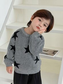 DAZY Sweater Bayi Laki-laki Leher Bulat Motif Bintang Warna Kontras Lengan Panjang Musim Gugur/Dingin - Grey - View 3