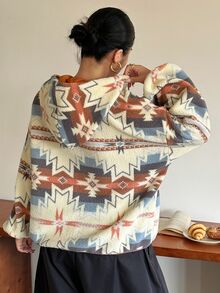 Dazy Plus Colorful Pattern Hooded Thermal Lined Thick Sweatshirt, Autumn/Winter Blogger Style - Multicolor - View 2