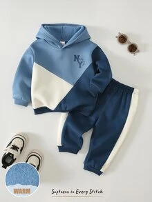 Cozy Pixies Young Boy Casual Comfortable Kids Daily Versatile Patchwork Colorblock Hoodie & Long Pants Set - Multicolor - View 3