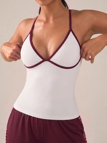 SHEIN BAE ملابس علوية رياضي نسائي متعدد الاستخدامات مخطط بألوان متباينة بدون أكمام - أبيض - مشاهدة 6