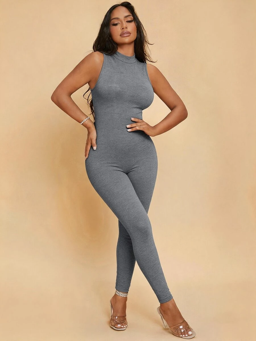 SHEIN SXY 素色小高領連身緊身衣 - 灰色 - 查看 1