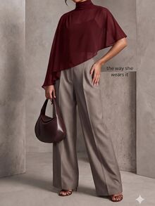 SHEIN Clasi 女款素色休閒日常穿著襯衫 - 酒紅色 - 查看 4