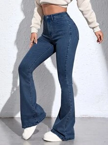 Jeanoix High Waist Flare Leg Jeans - Blue - View 3