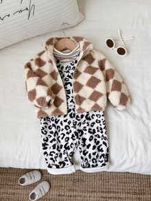 SHEIN 中性嬰兒男/女童幼兒秋冬休閒可愛豹紋燈芯絨連身褲吊帶褲，嬰兒連身褲，嬰兒冬季衣物，萬聖節 - 彩色 - 查看 6