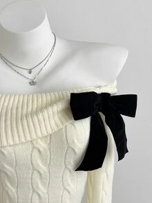 Autumina Women's Apricot Fashion Versatile Sweet Bow Knot Daily Commute Date Outfit Autumn/Winter Square Neck Sweater Dress - Apricot - View 6
