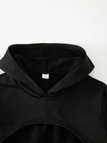 SHEIN ChillGRL 兒童 80 年代賽車運動學院風青少年女孩街頭風牛仔效果長褲、連帽衫、秋季套裝、細肩帶上衣，校園運動風，紫色、黑色、灰色 - 黑色 - 查看 3