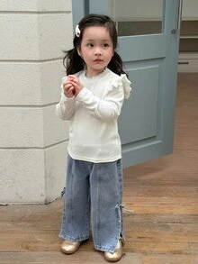 Dazy Kids Baby Girl Elastic Waist Casual Daily Denim Jeans - Black - View 8