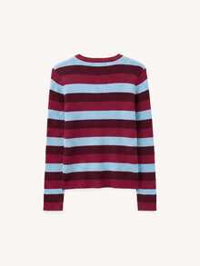 Nöista Women's Striped Crew Neck Button Design Casual Sweater - Baby Blue - View 8